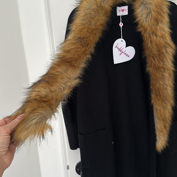 Buddy Love Longline Black Fur Neck Cardigan - Picture 5 of 5